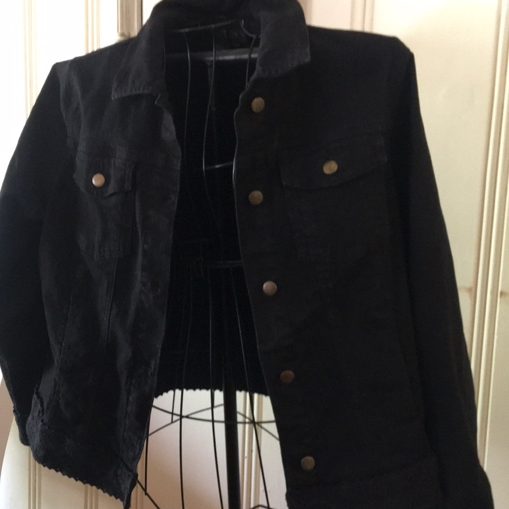 Twiggy London black jean jacket with lace
